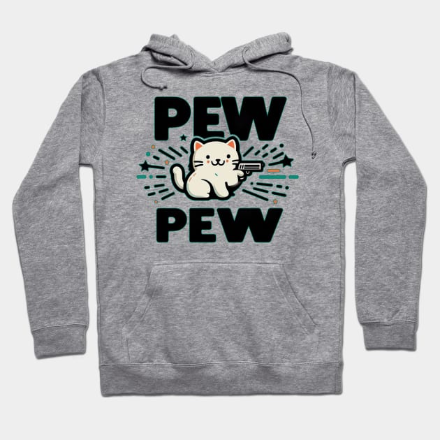 Pew Pew Funny Cat with Gun Hoodie by Mad&Happy